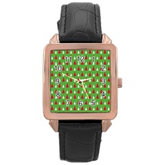 Christmas Tree Rose Gold Leather Watch  by patternstudio