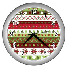 Christmas Spirit Pattern Wall Clocks (silver)  by patternstudio
