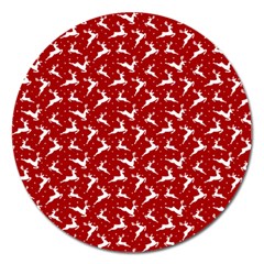 Red Reindeers Magnet 5  (round) by patternstudio