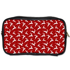 Red Reindeers Toiletries Bags by patternstudio