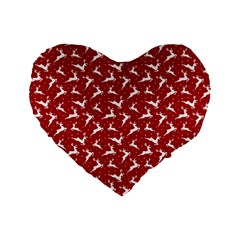 Red Reindeers Standard 16  Premium Flano Heart Shape Cushions by patternstudio