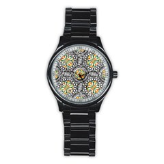 Beveled Geometric Pattern Stainless Steel Round Watch by linceazul
