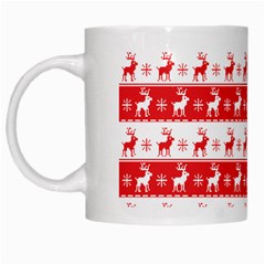 Knitted Red White Reindeers White Mugs by patternstudio