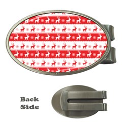 Knitted Red White Reindeers Money Clips (oval)  by patternstudio