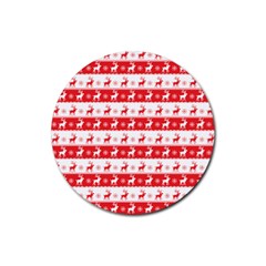 Knitted Red White Reindeers Rubber Round Coaster (4 Pack)  by patternstudio