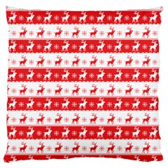 Knitted Red White Reindeers Large Cushion Case (one Side) by patternstudio