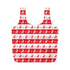 Knitted Red White Reindeers Full Print Recycle Bags (m)  by patternstudio