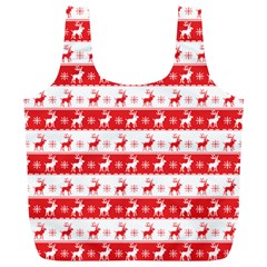 Knitted Red White Reindeers Full Print Recycle Bags (l)  by patternstudio