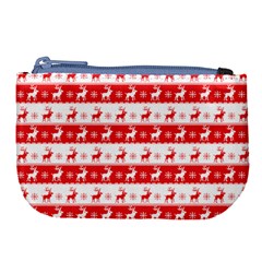 Knitted Red White Reindeers Large Coin Purse