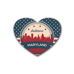 Retro Baltimore Maryland Skyline Heart Coaster (4 Pack)  by Bigfootshirtshop