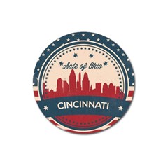 Retro Cincinnati Ohio Skyline Magnet 3  (round) by Bigfootshirtshop