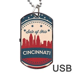 Retro Cincinnati Ohio Skyline Dog Tag Usb Flash (two Sides) by Bigfootshirtshop
