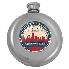 Retro Dallas Texas Skyline Round Hip Flask (5 Oz) by Bigfootshirtshop