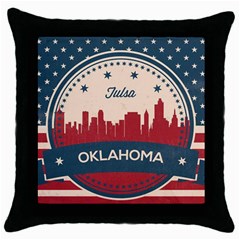 Tulsa Oklahoma Retro Skyline Throw Pillow Case (black) by Bigfootshirtshop