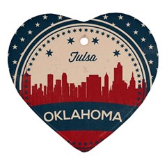 Tulsa Oklahoma Retro Skyline Heart Ornament (two Sides) by Bigfootshirtshop