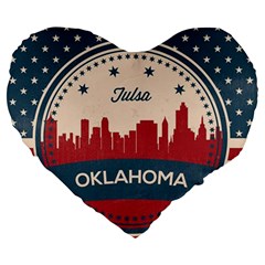 Tulsa Oklahoma Retro Skyline Large 19  Premium Heart Shape Cushions by Bigfootshirtshop