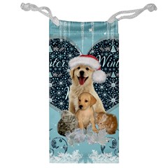 It s Winter And Christmas Time, Cute Kitten And Dogs Jewelry Bag