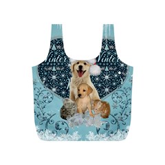 It s Winter And Christmas Time, Cute Kitten And Dogs Full Print Recycle Bags (s)  by FantasyWorld7