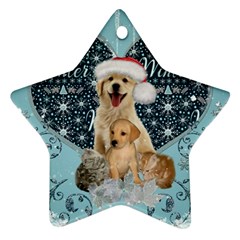 It s Winter And Christmas Time, Cute Kitten And Dogs Ornament (star) by FantasyWorld7