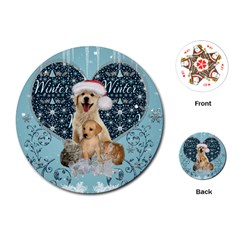 It s Winter And Christmas Time, Cute Kitten And Dogs Playing Cards (round)  by FantasyWorld7