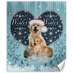 It s Winter And Christmas Time, Cute Kitten And Dogs Canvas 8  X 10  by FantasyWorld7