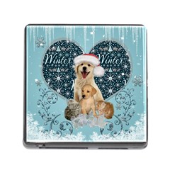 It s Winter And Christmas Time, Cute Kitten And Dogs Memory Card Reader (square)