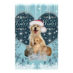 It s Winter And Christmas Time, Cute Kitten And Dogs Shower Curtain 48  X 72  (small)  by FantasyWorld7