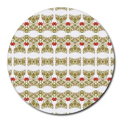 Striped Ornate Floral Print Round Mousepads by dflcprints