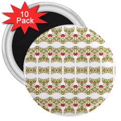 Striped Ornate Floral Print 3  Magnets (10 Pack) 