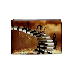 Cute Little Girl Dancing On A Piano Cosmetic Bag (medium)  by FantasyWorld7