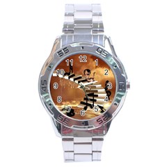 Cute Little Girl Dancing On A Piano Stainless Steel Analogue Watch by FantasyWorld7