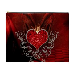 Wonderful Heart With Wings, Decorative Floral Elements Cosmetic Bag (xl) by FantasyWorld7