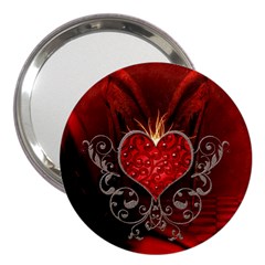Wonderful Heart With Wings, Decorative Floral Elements 3  Handbag Mirrors by FantasyWorld7