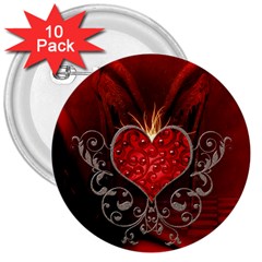 Wonderful Heart With Wings, Decorative Floral Elements 3  Buttons (10 Pack) 