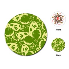 Pale Green Butterflies Pattern Playing Cards (Round) 