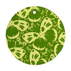 Pale Green Butterflies Pattern Round Ornament (Two Sides)