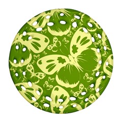 Pale Green Butterflies Pattern Round Filigree Ornament (two Sides) by Bigfootshirtshop