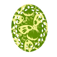 Pale Green Butterflies Pattern Ornament (oval Filigree) by Bigfootshirtshop