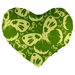 Pale Green Butterflies Pattern Large 19  Premium Heart Shape Cushions