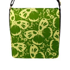 Pale Green Butterflies Pattern Flap Messenger Bag (L) 
