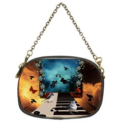 Music, Piano With Birds And Butterflies Chain Purses (two Sides)  by FantasyWorld7