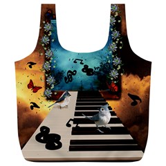 Music, Piano With Birds And Butterflies Full Print Recycle Bags (l)  by FantasyWorld7