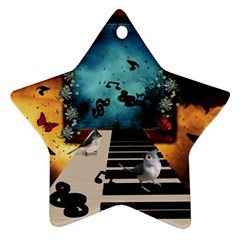 Music, Piano With Birds And Butterflies Ornament (star) by FantasyWorld7