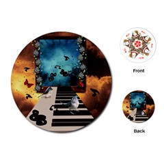 Music, Piano With Birds And Butterflies Playing Cards (round)  by FantasyWorld7