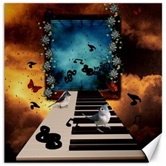 Music, Piano With Birds And Butterflies Canvas 20  X 20   by FantasyWorld7