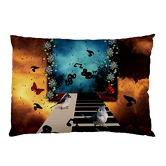 Music, Piano With Birds And Butterflies Pillow Case by FantasyWorld7