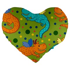 Colorful Dragons Pattern Large 19  Premium Heart Shape Cushions by Bigfootshirtshop