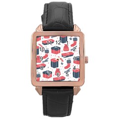 Christmas Gift Sketch Rose Gold Leather Watch  by patternstudio