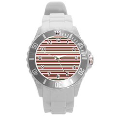 Christmas Stripes Pattern Round Plastic Sport Watch (l) by patternstudio