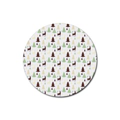 Reindeer Tree Forest Rubber Coaster (round)  by patternstudio